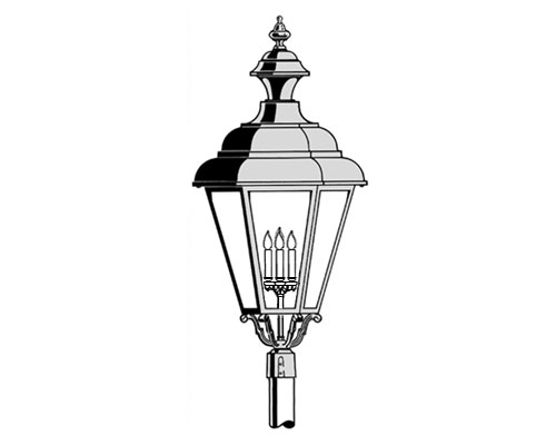 Grande Jamestown, aluminum, Post Mount, Clear glass, (4) 25W B10, 120V